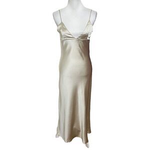 Zara NWT Satin Slip Dress Women’s Size Medium Gold Midi Camisole Style